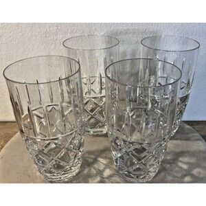 Heavy Cut Crystal Highball Water Glasses with Diamond & Vertical Cuts Set of 4